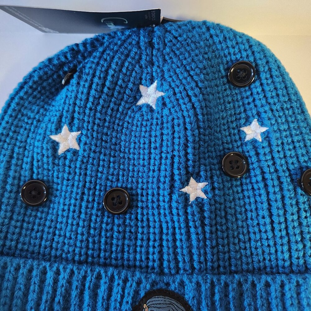 Coraline Beanie Hat Buttons And Stars Pattern Coraline Patch Blue One Size New - Picture 3 of 5
